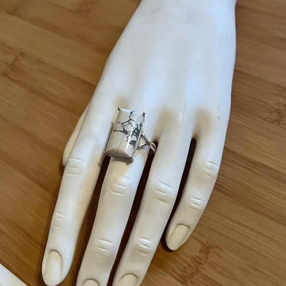 925 Sterling Silver Size 8.5 Marble Square Ring - Picture 8 of 8